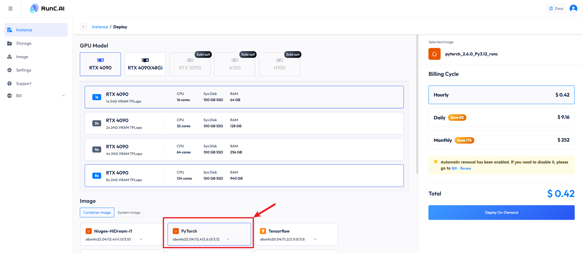 Configure the Container Image and Click Deploy on Demand