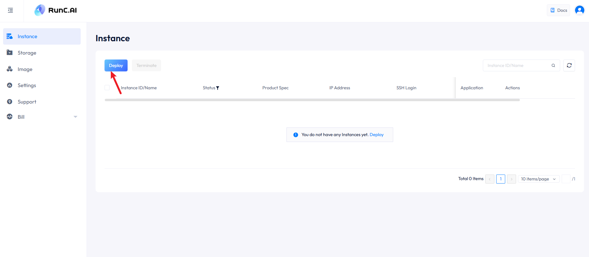 Deploy an Instance at RunC.AI