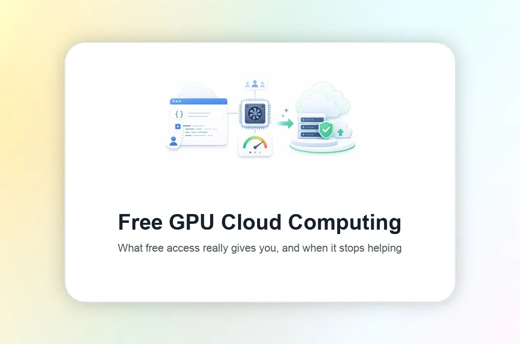 Cover image showing the idea of free GPU access with a notebook session and an upgrade path to a more stable environment.