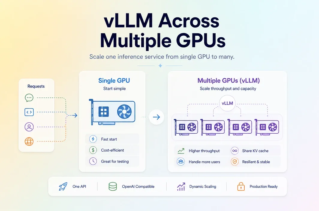 Cover image showing a vLLM inference service scaling from one GPU to multiple GPUs.