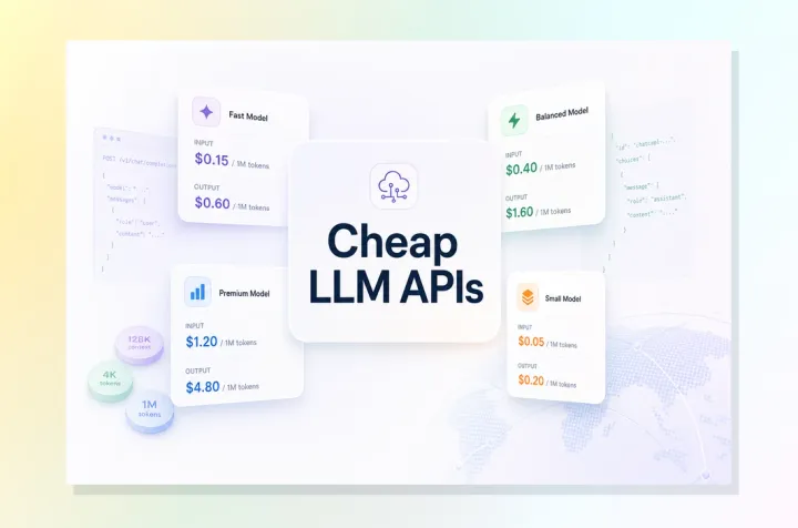 Editorial cover image about comparing cheap LLM API costs and usage patterns
