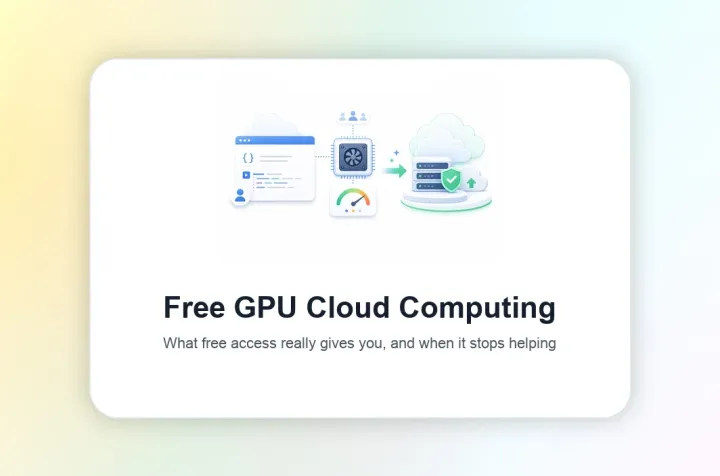 Cover image showing the idea of free GPU access with a notebook session and an upgrade path to a more stable environment.