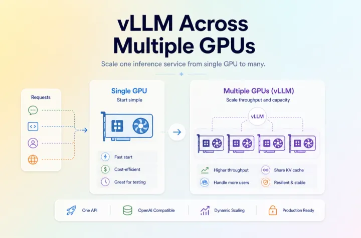 Cover image showing a vLLM inference service scaling from one GPU to multiple GPUs.